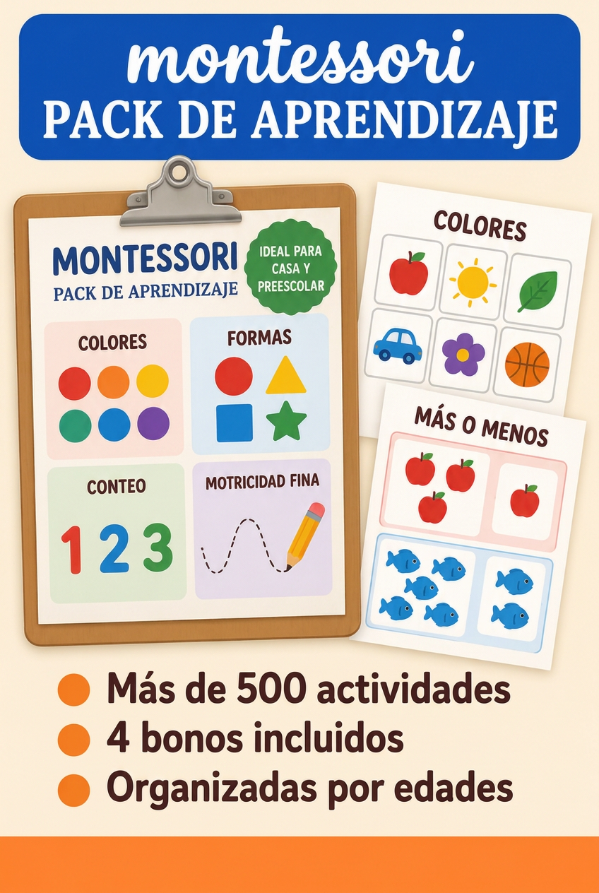 Montessori Pack de Aprendizaje: más de 500 actividades, 4 bonos incluidos, organizadas por edades